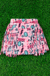 Howdy" pink skirt with side fringe. DRG65153042-AMY