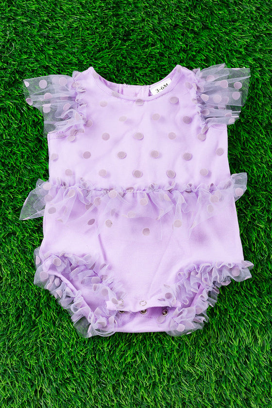 Purple Polka dot sheer material baby bodysuit. RPG25143007 AMY
