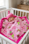 32 inch X 32 inch Fuchsia Christmas baby blanket. BL072301-32*32inches