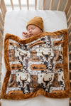 32 inch X 32 inch bull skull and cow printed baby blanket. BL0508-8-32*32inches