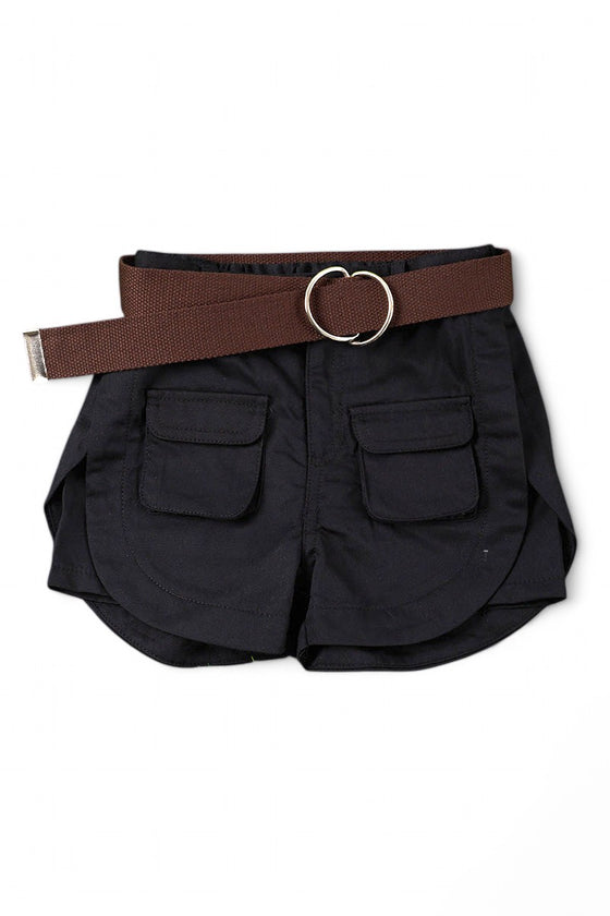 BLACK CARGO SHORTS W/ BROWN BELT. PNG251523009-SOL