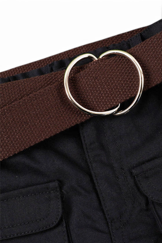 BLACK CARGO SHORTS W/ BROWN BELT. PNG251523009-SOL