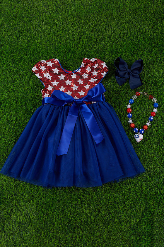 SEQUINS PATRIOTIC DRESS W/ TULLE SKIRT. DRG30143010-AMY