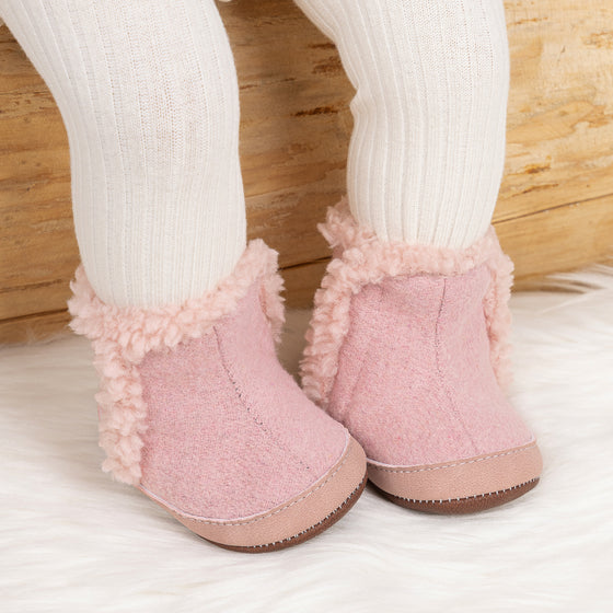 Brown faux fur baby boots. CG5402