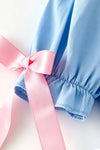 Lt Blue smocked dress with bubble sleeves. DRG64533 AMY