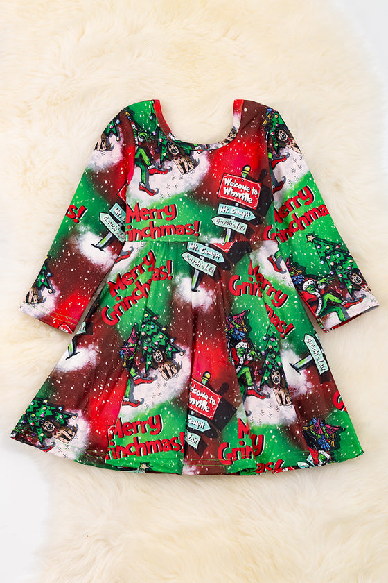 Christmas Character printed twirl dress. DRG90113031-AMY