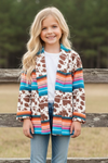 (GIRLS)Serape & brown cow spotted printed cardigan. TPG65153057 MON