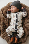 Gray Duck printed baby romper with snaps. LR0425-10-MON