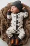 Gray Duck printed baby romper with snaps. LR0425-10-MON