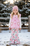 Christmas 3 piece set, Quilted vest, white long sleeve top and Christmas printed pants. OFG62388 MON