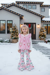 Christmas 3 piece set, Quilted vest, white long sleeve top and Christmas printed pants. OFG62388 MON