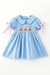 Lt Blue smocked dress with bubble sleeves. DRG64533 AMY
