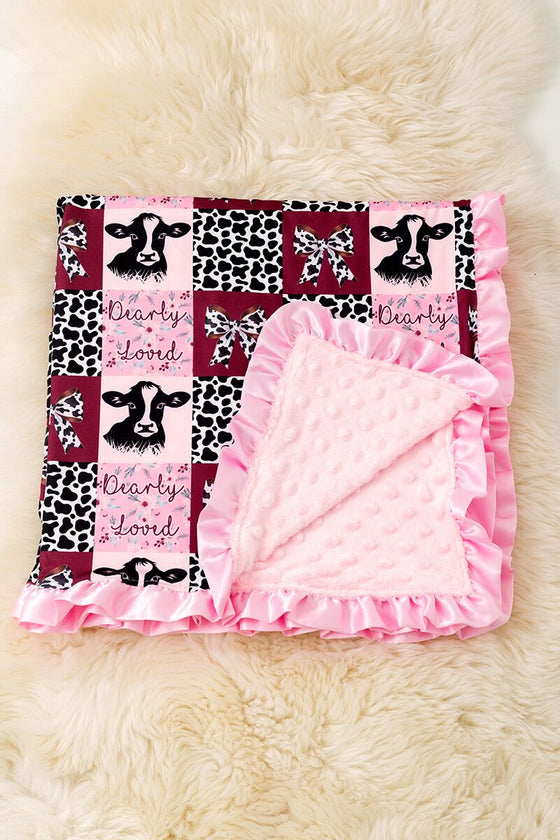 Dearly Loved multi -printed baby blanket with ruffle trim. BKG50153 S