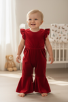 Red Velvety baby romper with snaps. RPG60831 SOL