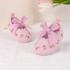 Embroidered girls baby shoes with front bow.