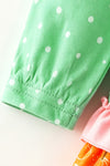 Green polka dot pumpkin applique tunic and bottoms. OFG62630 MO