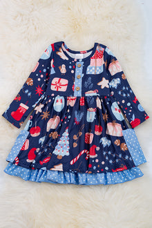  ❄️Navy blue Christmas Ornament dress w/side pocket. DRG50133064 AMY