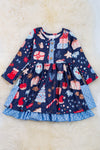 ❄️Navy blue Christmas Ornament dress w/side pocket. DRG50133064 AMY