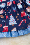 Navy blue Christmas Ornament dress w/side pocket. DRG50133064 AMY