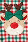 Plaid & Reindeer applique tunic with ruffle hem and green pants.  OFG63333 SOL