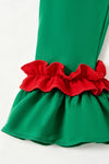 Plaid & Reindeer applique tunic with ruffle hem and green pants.  OFG63333 SOL