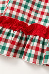 Plaid & Reindeer applique tunic with ruffle hem and green pants.  OFG63333 SOL
