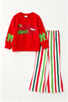 Marry Grin-mas red top and multi-color stripe pants. OFG63376 AMY