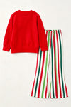 Marry Grin-mas red top and multi-color stripe pants. OFG63376 AMY