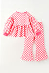 Pink & white checkered christmas character top and pants. OFG62969 SOL