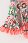 Christmas printed pink tunic and ruffle hem and cotton pants. OFG63348 SOL