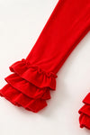 Christmas printed pink tunic with red ruffle hem and red leggings. OFG63278 AMY