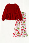Red faux velvety tunic with red pants. OFG63379 MON