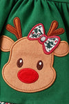 Reindeer applique girls green tunic and stripe pants. OFG63134 AMY