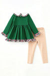 Reindeer applique girls green tunic and stripe pants. OFG63134 AMY