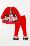 Santa printed girls long sleeve tunic &amp; red pants. OFG63140 MON