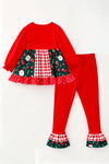 Santa printed girls long sleeve tunic &amp; red pants. OFG63140 MON