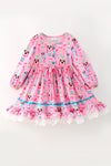 Long sleeve Pink nutcracker printed Christmas dress. DRG65523 SOL