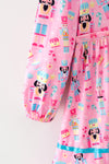 Long sleeve Pink nutcracker printed Christmas dress. DRG65523 SOL