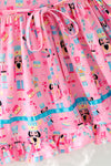 Long sleeve Pink nutcracker printed Christmas dress. DRG65523 SOL