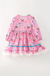 Long sleeve Pink nutcracker printed Christmas dress. DRG65523 SOL