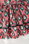 Red & white stripe, Santa printed dress with white lace hem. DRG65525 MON