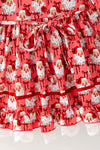 Santa & Red bow printed dress with white lace hem. DRG65522 MON