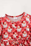 Santa & Red bow printed dress with white lace hem. DRG65522 MON