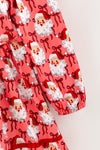 Santa & Red bow printed dress with white lace hem. DRG65522 MON
