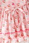 Pink Gingham girls dress with lace hem.DRG65524 AMY