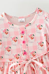 Pink Gingham girls dress with lace hem.DRG65524 AMY
