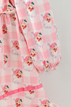 Pink Gingham girls dress with lace hem.DRG65524 AMY