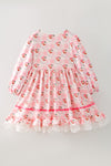 Pink Gingham girls dress with lace hem.DRG65524 AMY