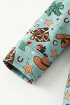 Christmas western printed boys baby bodysuit with red front pocket. RPB61012 SOL