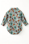 Christmas western printed boys baby bodysuit with red front pocket. RPB61012 SOL